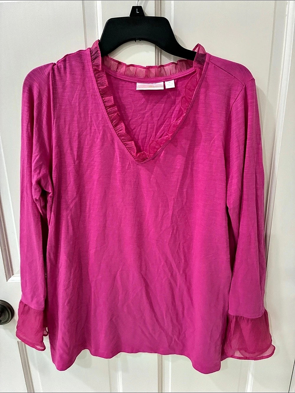Kim Gravel Ruffle Neck Blouse in Pink Size Medium